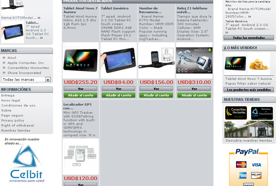 Tienda virtual CELBIT A sólo un click